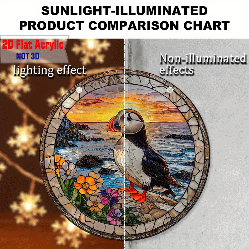 8" Puffin Suncatcher - rannikuteemaline 2D akrüüldekoor. Ideaalne verandale/kabinetti/elutuppa. Erksavärviline õueaktsent. Ideaalne kingitus linnusõpradele._voghion.com