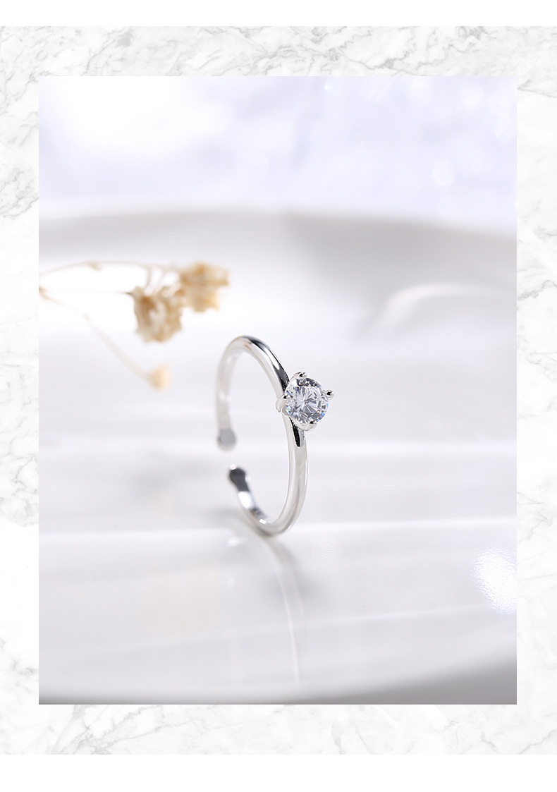 Wanying Jewelry Four Claw S Ren Silver Koreansk Utgåva Presentdiamantring Enkel och Snygg Mångsidig_voghion.com