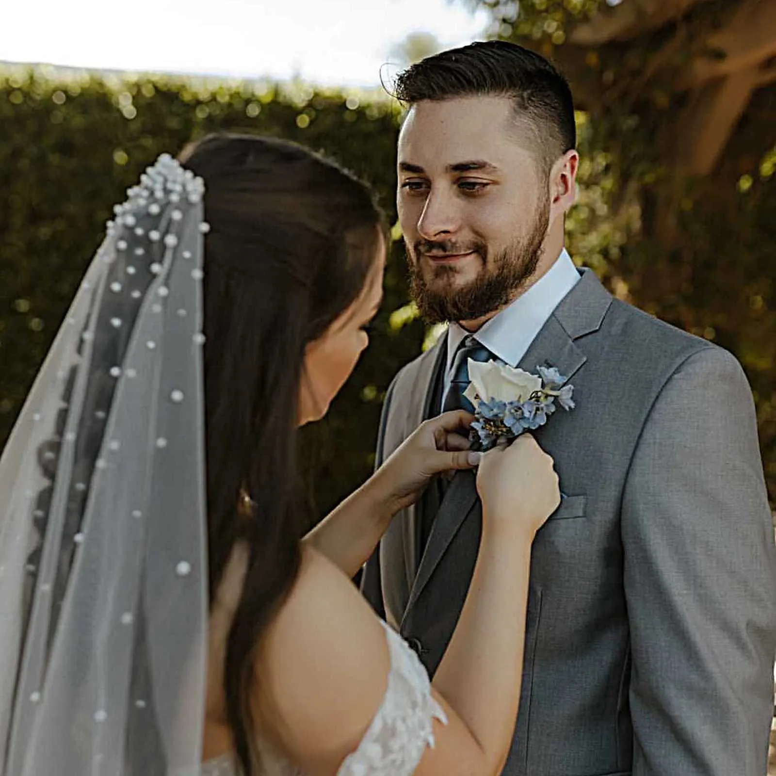 Voile de mariée à un niveau, perles, dégradé, accessoires pour cheveux, mantille de mariage pour église, V180_voghion.com