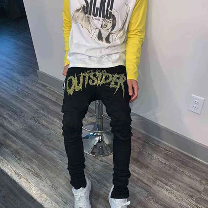 Nouveau jean noir pour homme, jogging rétro, taille haute, design skinny, troué, chaud, drilg, extensible, petits pieds, pantalon en denim délavé_voghion.com