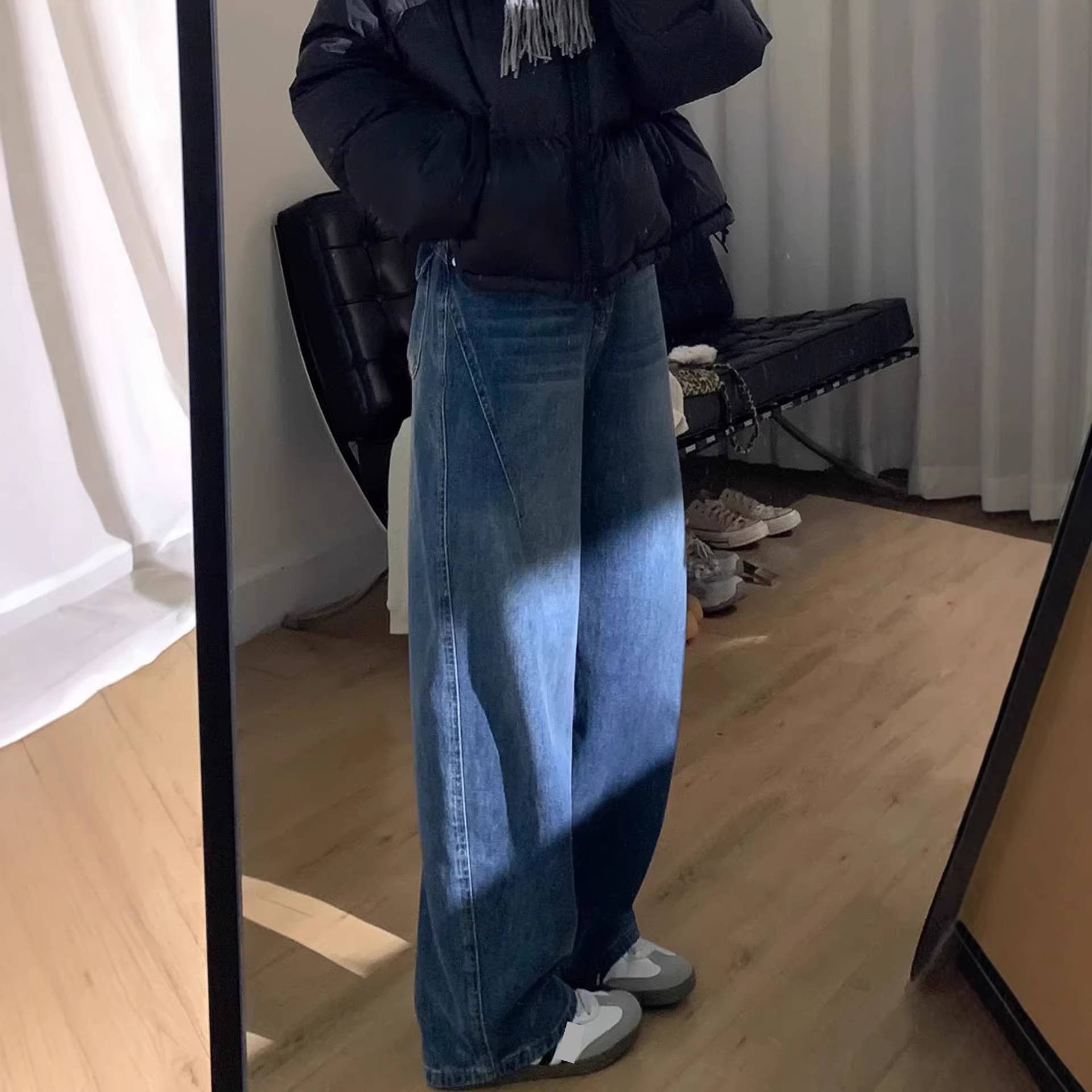 Jeans mujer pierna ancha retro corte holgado pantalón denim_voghion.com