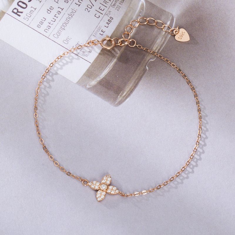 Light S Sterg Sier Niche Design High End Firkløverarmbånd til kvinder Indlagt med zirkon Ultra Fine Håndsmykker_voghion.com