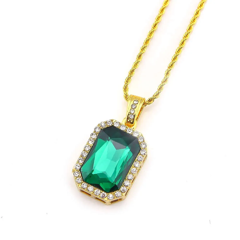 Hip Hop Diamond Square 4.5 * 2.5 Red Alloy Pendant Hiphop Men's Necklace_voghion.com