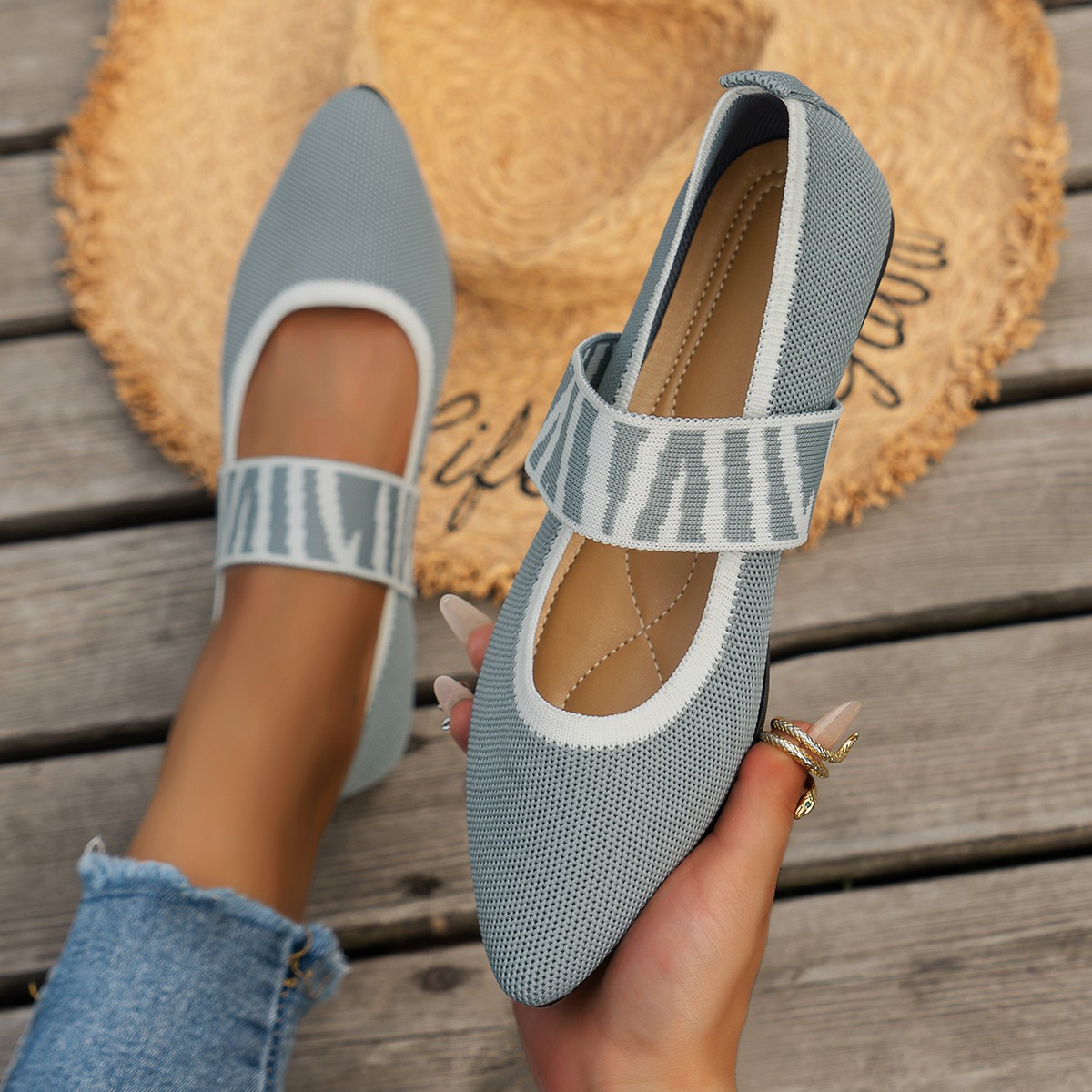 2025 Flat Pointed Toe Shallow Mouth Single Shoes For Women Slip-On Breathable Color-Block Work Loafers_voghion.com