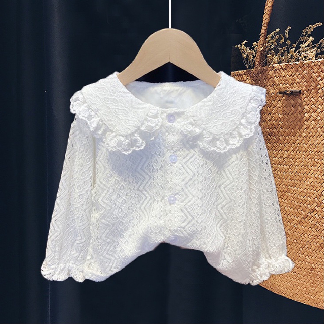 Camicia in pizzo a doppio strato in stile occidentale per mamma e bambini, versione coreana, camicia bianca con colletto a bambola, piccola fragranza, stile camicia bianca_voghion.com