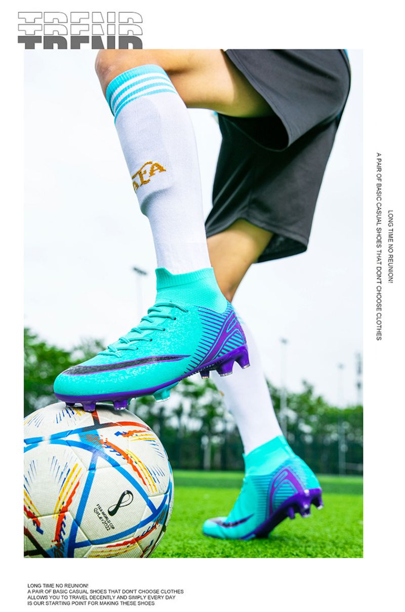 Scarpe da calcio da uomo, modello alto con tacchetti, ideali per studenti, per allenamento su erba artificiale._voghion.com