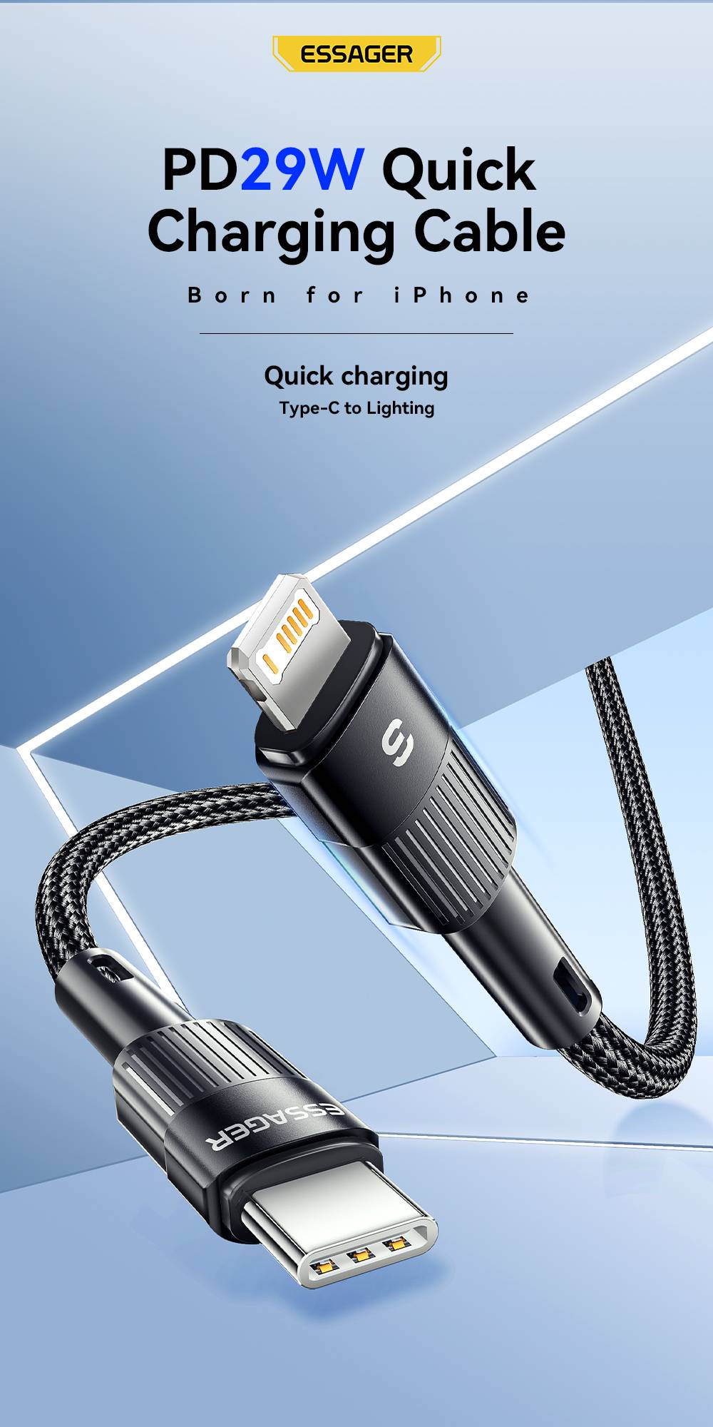 LANSKLBD Essager USB C Cable For IPhone 14 13 12 11 pro Max XS 20W Fast Charging Cable Data Line Charger For iPad Mobile Phone Wire Cord_voghion.com