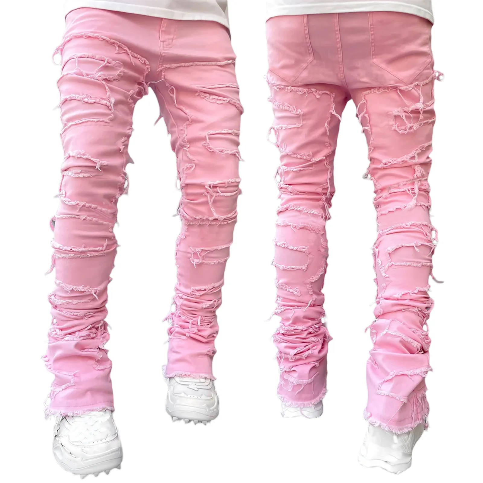 2024 New mens designer jeans Loose pants high waist Ripped High Street Retro Paint Spot Patch Hole Denim Streetwear silm_mkmklike.com