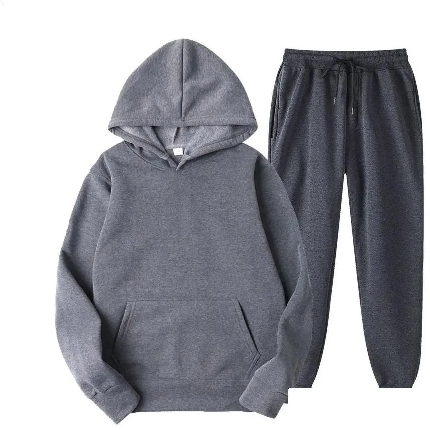 Survêtements homme femme survêtement décontracté jogging ensemble sweat à capuche pantalon de survêtement 2 pièces mode chaud couleurs unies_voghion.com