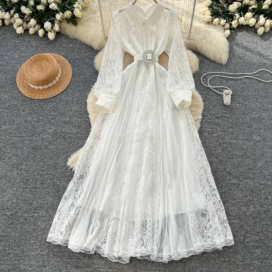 Robe de soirée élégante à la française – Robe à lacets et perles épaisses, tulle transparent et broderie florale (noir/rose, M-XXXL)_voghion.com