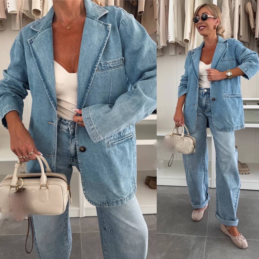 Women's Clothing Fashion Casual Loose Washed Denim Women's Suit Jacket