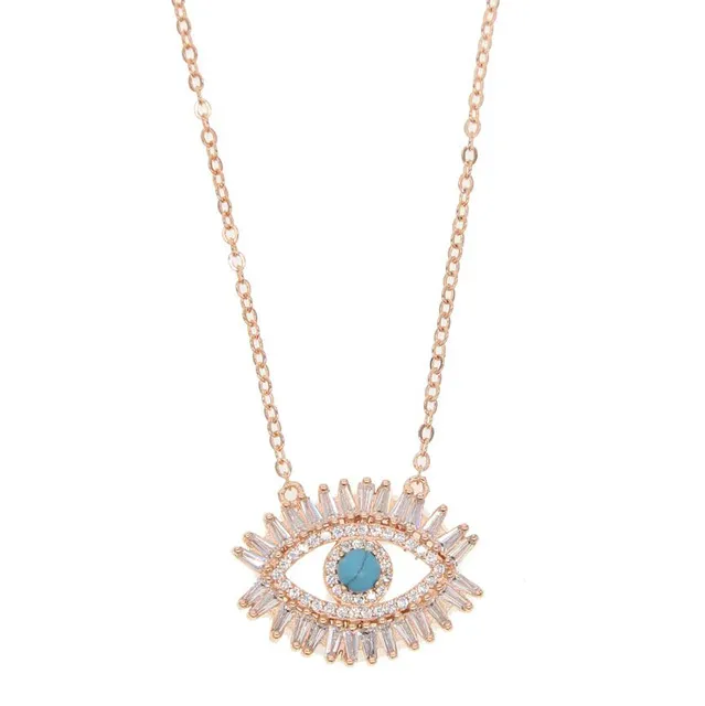 Trendy Gold Plated Turkish Necklace Lucky Girl Gift Baguette Cubic Zirconia Turquoise Geomstone Top Quality Evil Eye_voghion.com