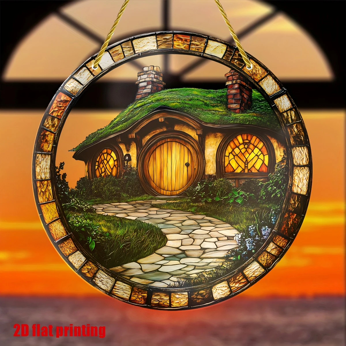 "2,4 x 2,4 cm Shire Cottage akryl solfångare - rustik sagokonst för fönster, vardagsrum, veranda och trädgård. Perfekt inflyttningspresent med fantasifull charm._voghion.com
