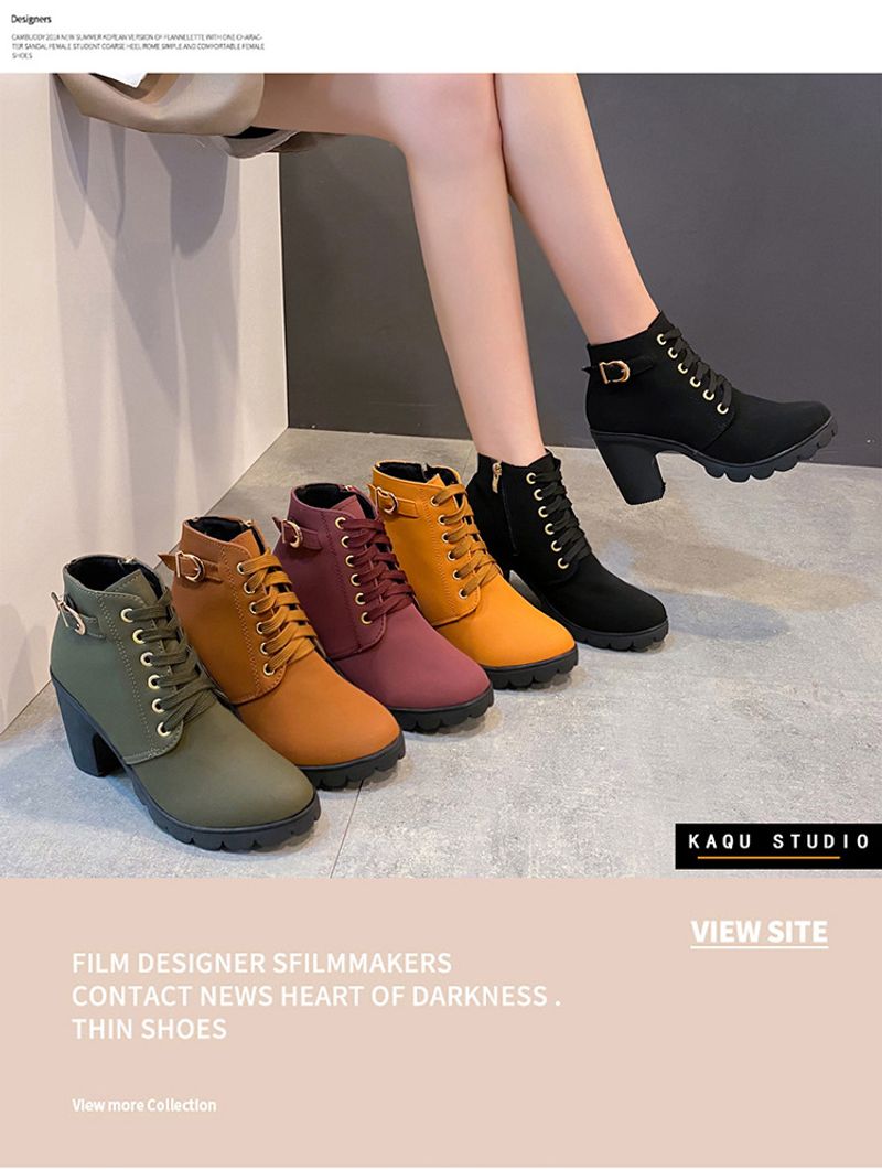 Herbst High Single Gürtelschnalle Schuhe Dicker Absatz Kurzer runder Kopf Martin Damen Schnürung und nackte Ritterstiefel_voghion.com