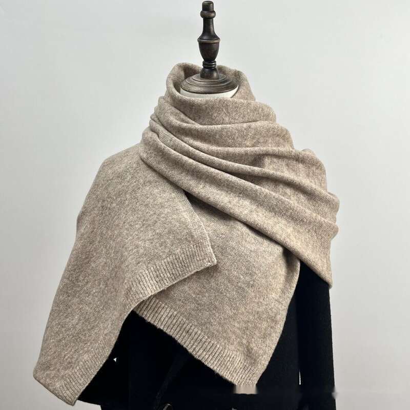 Bufanda de punto cálida lisa versátil otoño invierno accesorio_voghion.com