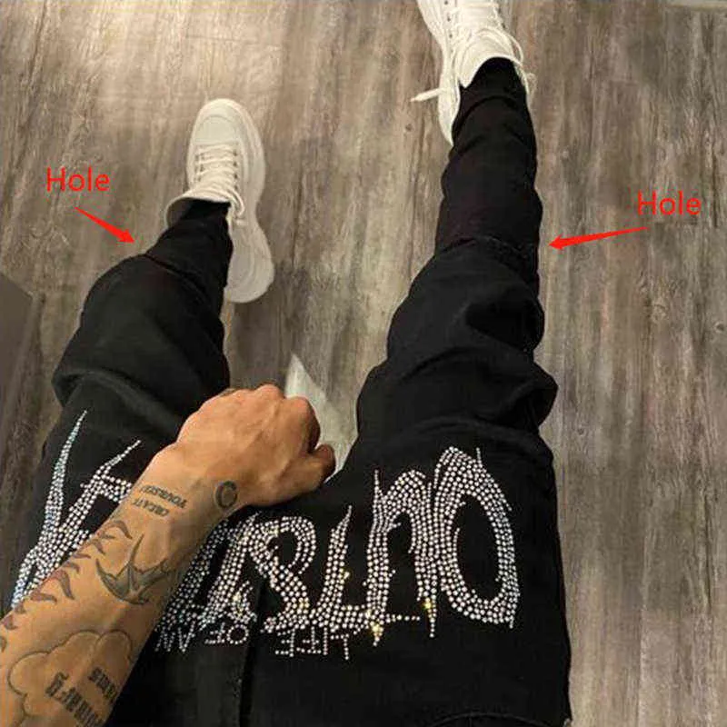 Nouveau jean noir pour homme, jogging rétro, taille haute, design skinny, troué, chaud, drilg, extensible, petits pieds, pantalon en denim délavé_voghion.com