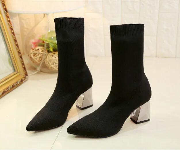 Saldi caldi - scarpe col tacco alto in maglia di colore selvaggio da donna europee e americane, stivali Martin caldi e antiscivolo_voghion.com