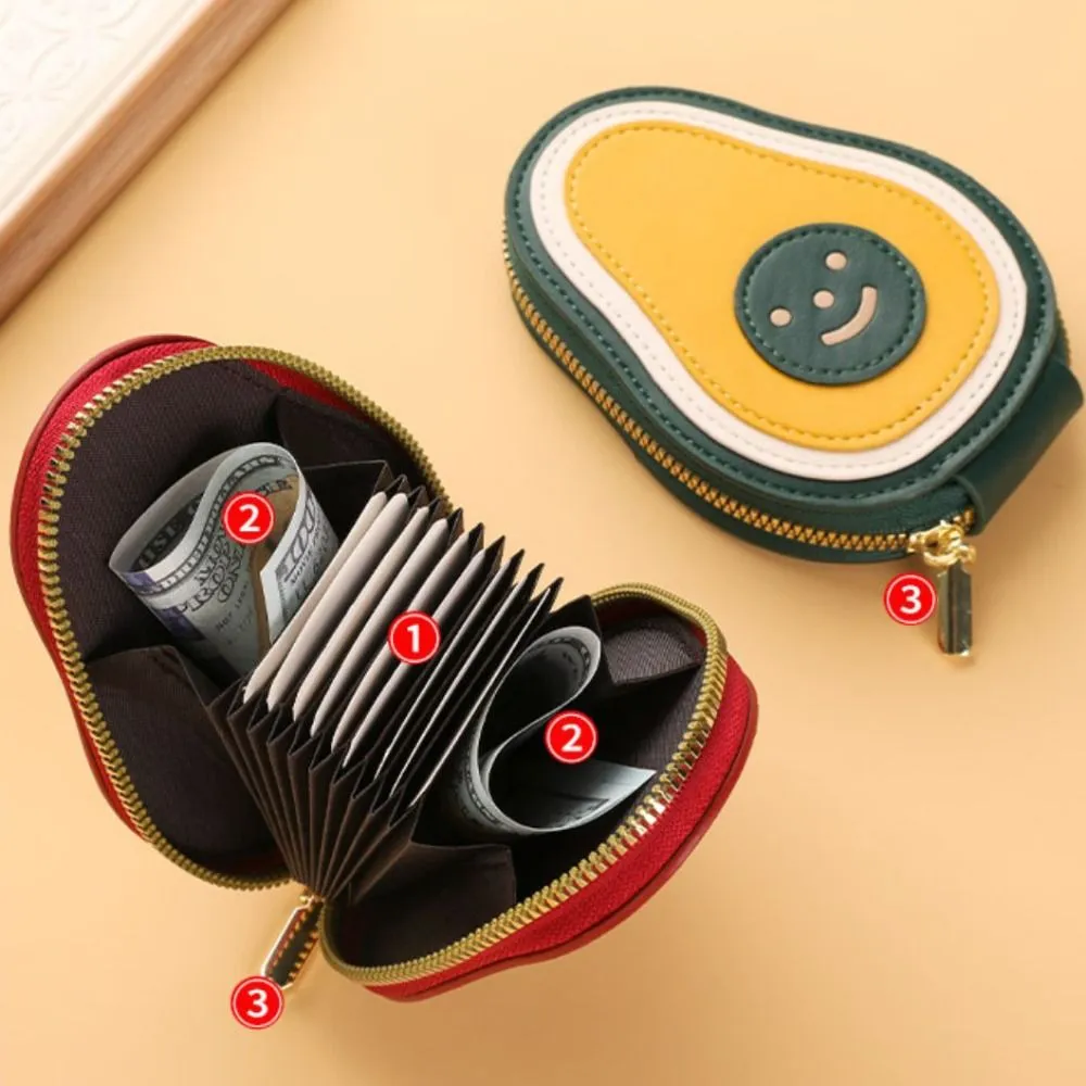 Portafoglio mini in pelle PU con 9 tasche, motivo: avocado, grande capacità, porta carte d'identità da donna_voghion.com