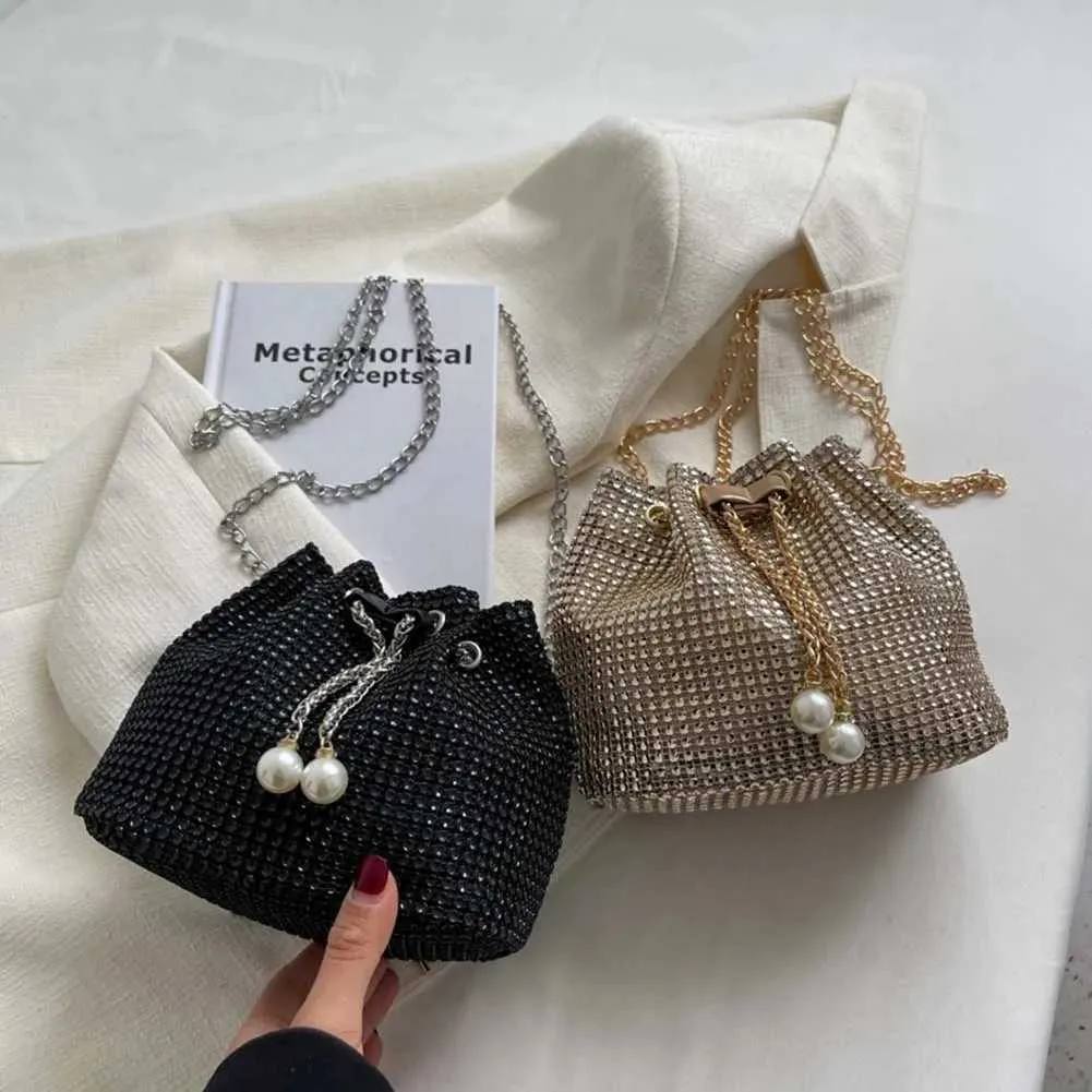Moda Rhie Handbags Shiny Dia Bucket Wedding Party Shoulder Underarm Bag per le donne Shoppin241211_voghion.com