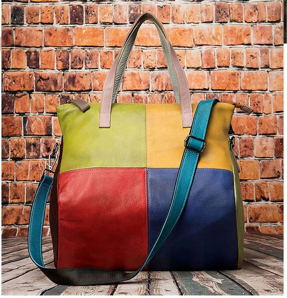 Oversized Tote Bag Genuine Leather Shoulder Bag Vintage Handbag_voghion.com