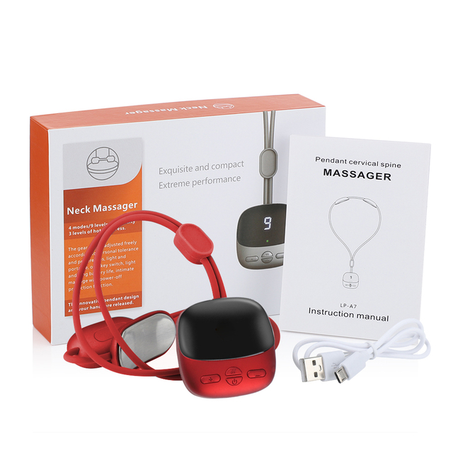 EMS Tens Massagegerät mit Heizung Mikrostrom Cervical Neck Pulse Massagegerät EMS Muskelstimulation Tiefenentspannung_voghion.com