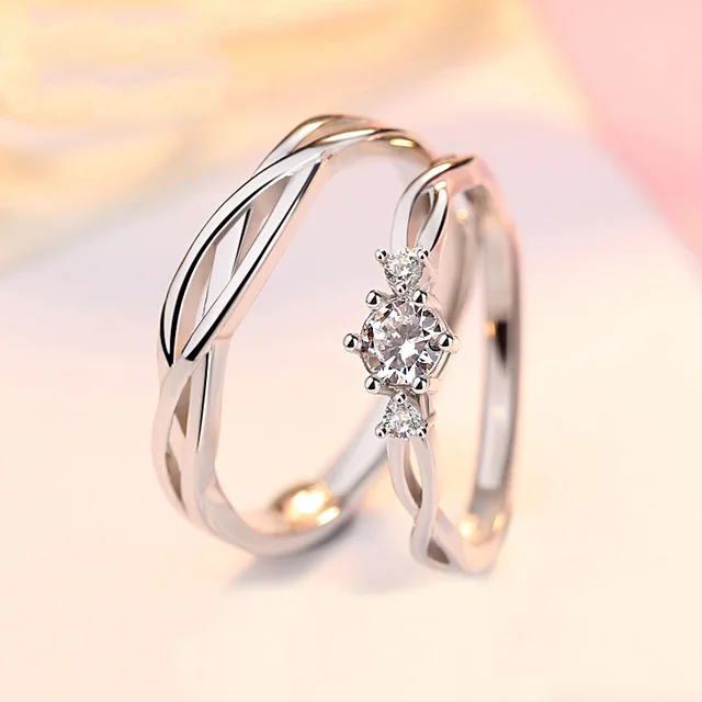 2025 New Arrivals AAA Zircon Couple Paired For Women Men Flower Crown Proposal Promise Adjustable Rings Wedding Anniversary Jewelry_voghion.com