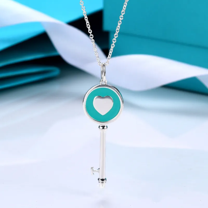 brand key designer pendant female S sier plated couple cross chain choker blue heart necklace neck jewelry gift_voghion.com