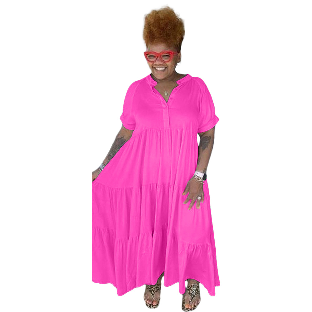 Abito con risvolto casual con bottoni alla moda da donna taglie forti_voghion.com