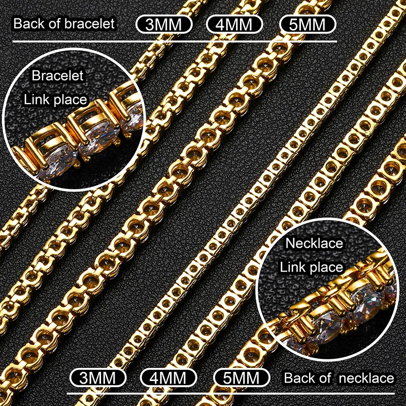 Collar cadena tenis moissanite oro vvs diamante cluster unisex_voghion.com