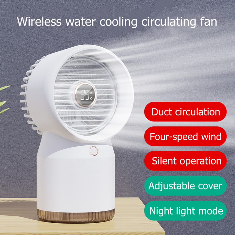Mājas ūdens izsmidzināšanas miglas gaisa kondicionēšanas mitrinātāja ventilators 3600mAh akumulators uzlādējams biroja galda gaisa dzesēšanas ventilators ar naktsgaismu_voghion.com