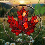 Maple Leaf Suncatcher, 8"x8" Round Acrylic Sign. Spring, Everyday, Housewarming Gift. Wreath Centerpiece, Window/Porch/Wall/Home/Garden Decor._voghion.com