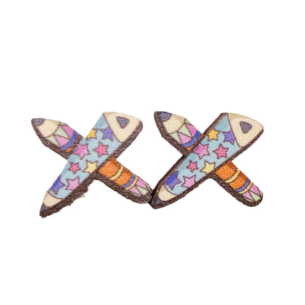 Student pencil magnifying glasses, book scissors, stainless steel earrings, teacher earrings for the start of school_voghion.com