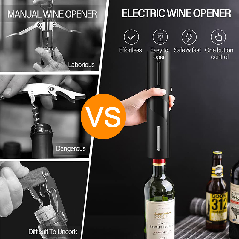 Deschizător de sticle de vin electric cu tăietor de folie, buton cu un singur clic, reîncărcabil, tirbușon automat pentru vin roșu, pentru iubitorii de vinuri, bar și petrecere_voghion.com