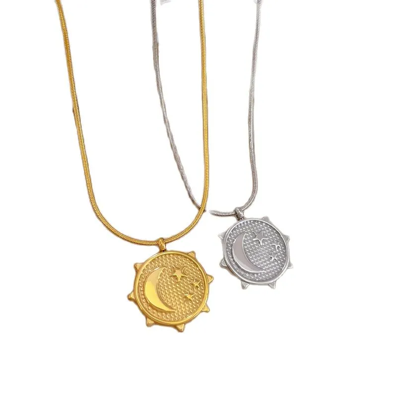 Pendant Necklaces Steel Moon Star Necklace Metal Fishing Wire Golden Irregular Curved Sun And Couple For Woman Designer_voghion.com