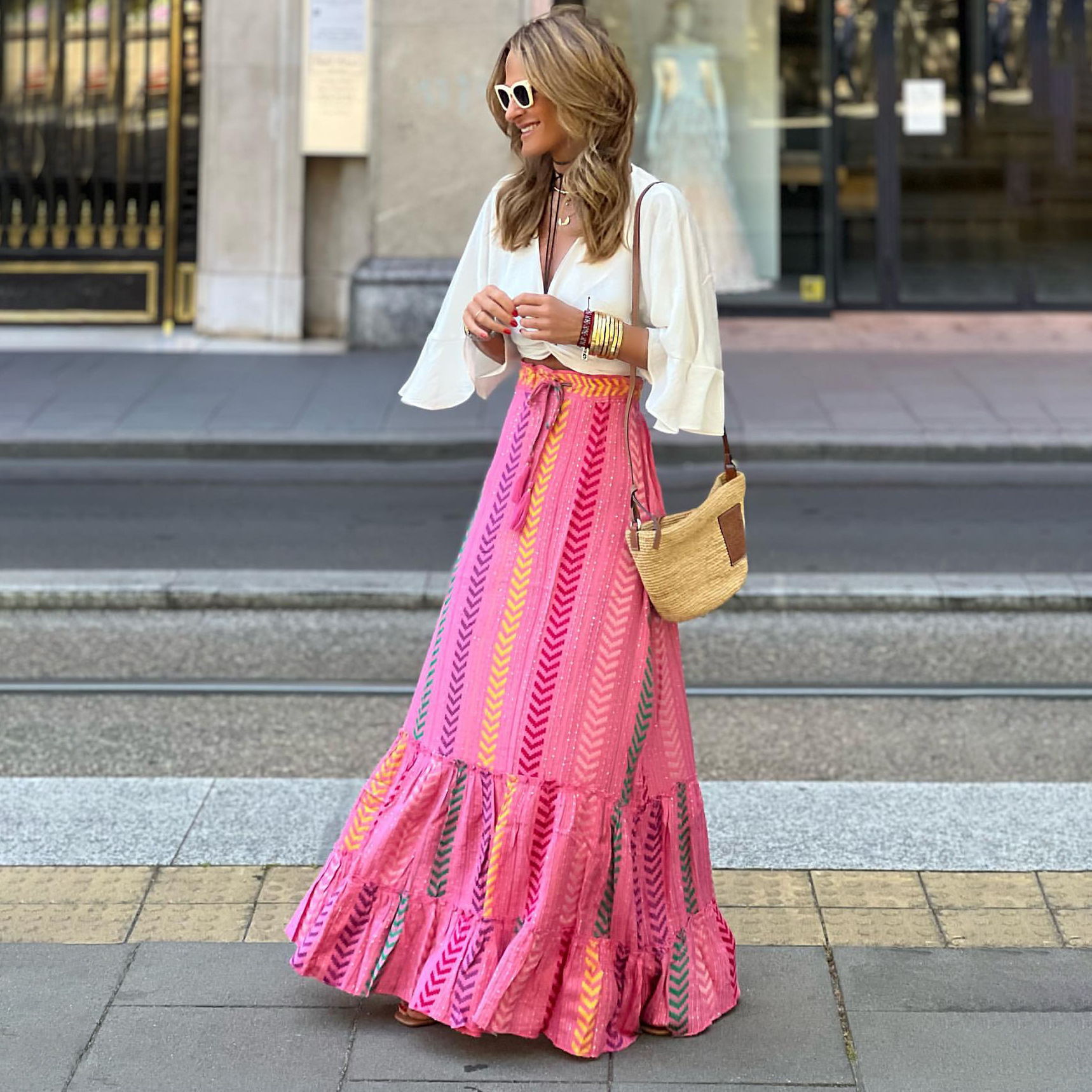 Women's summer crop horn sleeve sexy top + skirt set