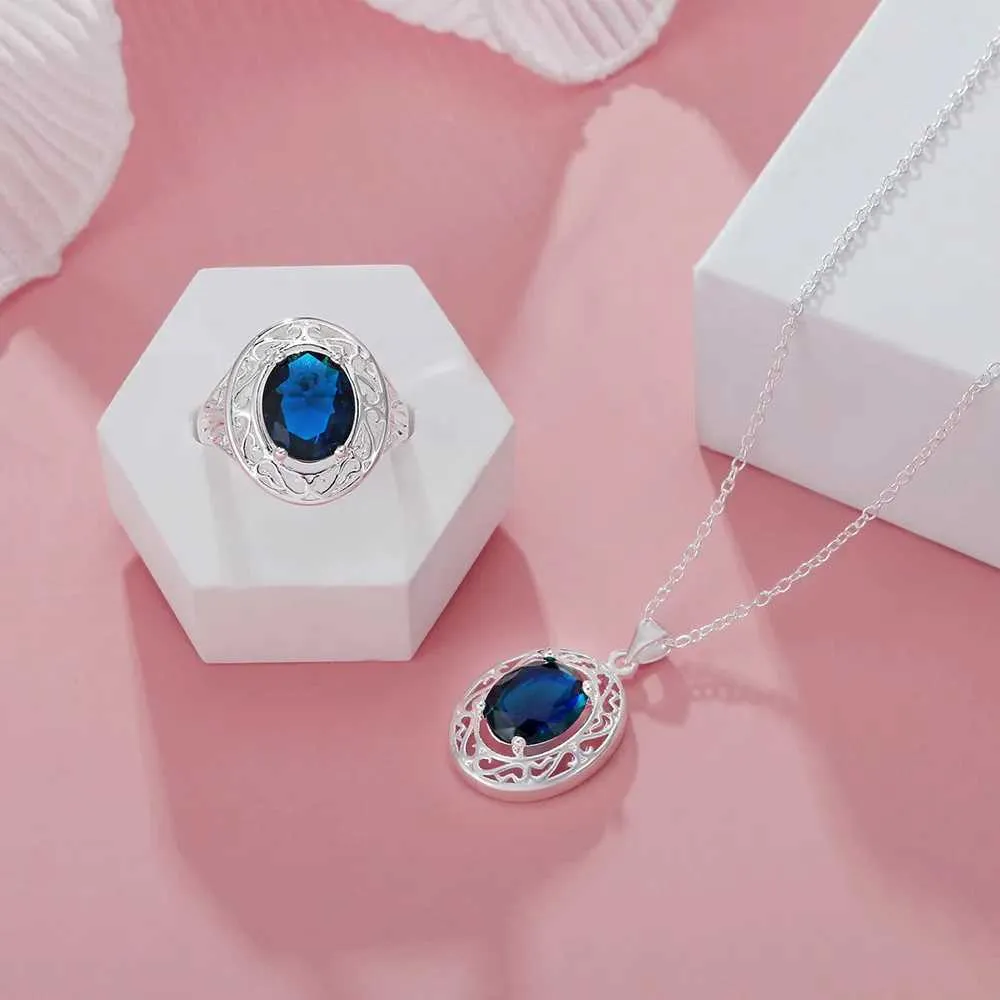 Hääkorusetit JewelryTop Sterling Sier Elegant Blue Crystal Kaulakorut Sormukset Naisille Muoti Juhlalahja H240504_voghion.com