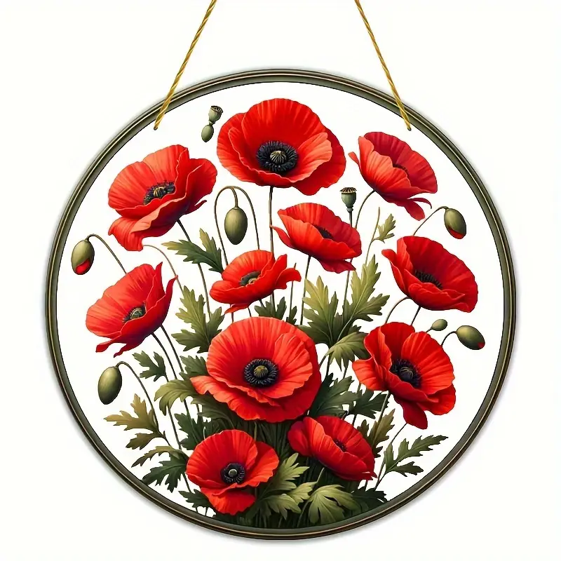 Scarlet Blooms Suncatcher - 8" Acrylic Floral Art. Springtime Decor For Porch Or Heartfelt Mother's Day Gift._voghion.com