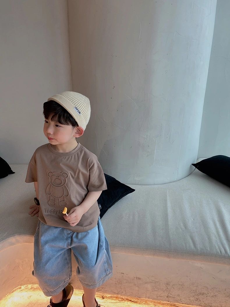 Koszulki dla mam i dzieci dla chłopców z nadrukiem niedźwiedzia, trójwymiarowe koszulki z krótkim rękawem dla małych dziewczynek, casualowe bluzki i koszulki na dole, modne_voghion.com