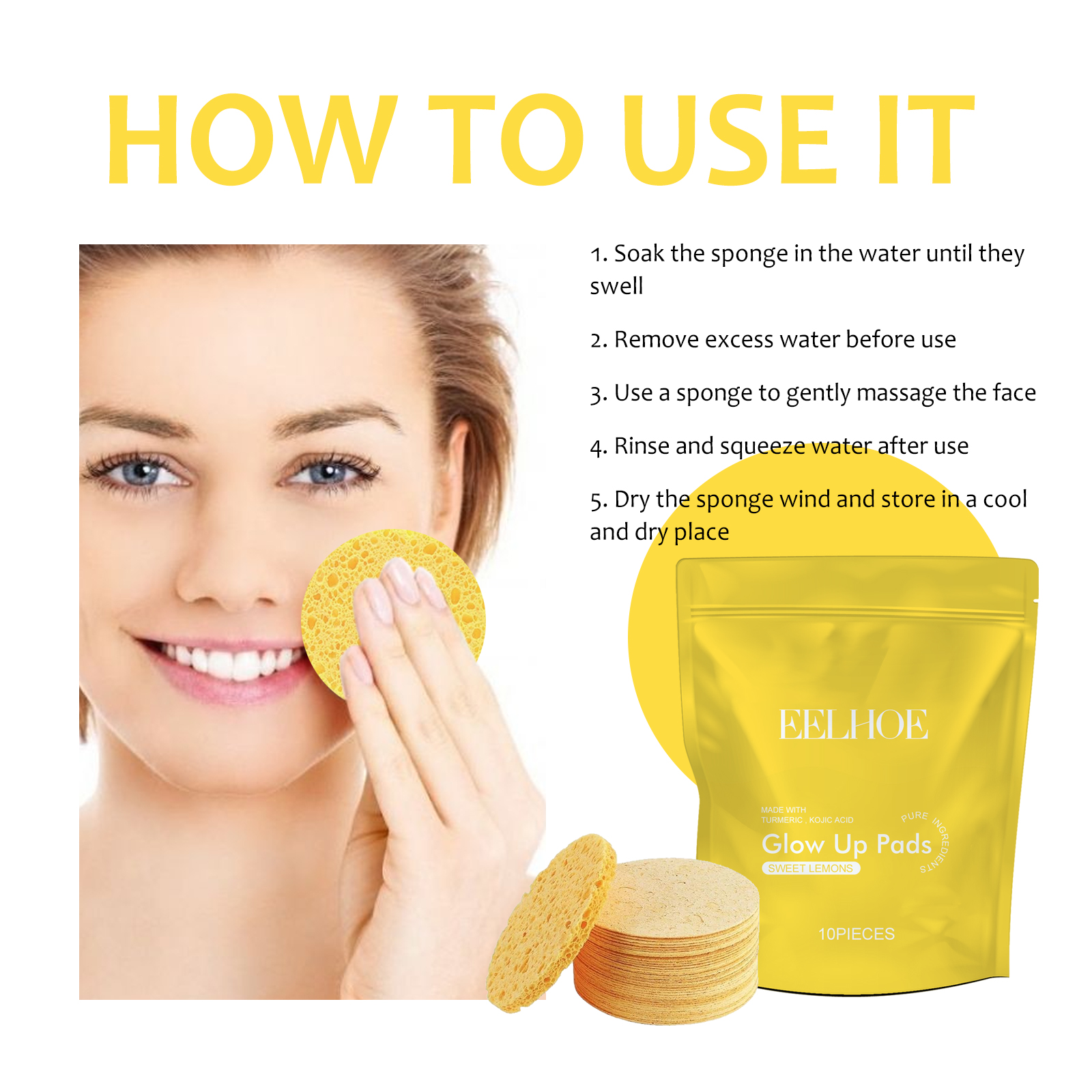 Eelhoe Turmeric Cleansing Pad Deeply Cleanses Skin, Removes Dirt, Controls Oil And Softens Exfoliated And Tender Ski_voghion.com