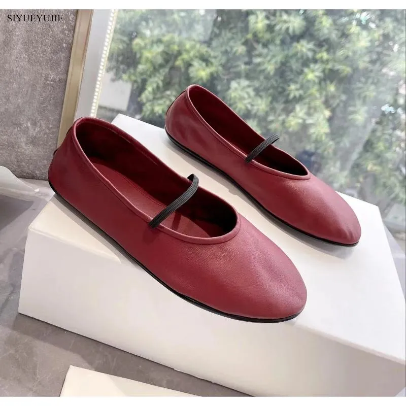 Casual Schuhe Marke Echtes Leder Echte Ballerinas Frauen Schwarz Chic Gummiband Mary Jane BALLERINA Hohe Qualität_voghion.com
