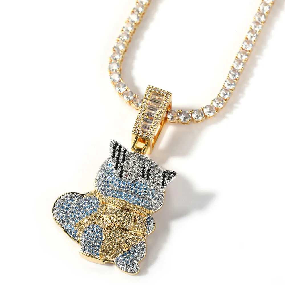 Collana con ciondolo a forma di tartaruga Jeannie dei cartoni animati hip hop, con ciondolo a forma di catena e personalità, con diamanti taglio brillante, in oro e argento sterling._voghion.com