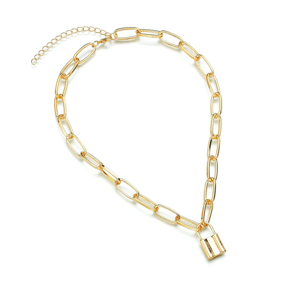 Colliers à pendentif Hip Hop longue chaîne collier chaînes en acier inoxydable cadenas punk femmes multicouche tour de cou bijoux cadeau_voghion.com