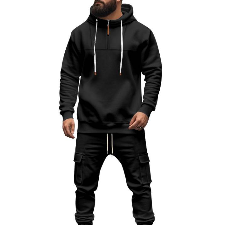 Herenset van zwaar fleece met hoodie en joggingbroek – winterwarm, gevoerd trainingspak met pluche voering, relaxte, casual loungewear (trui + broek)_voghion.com