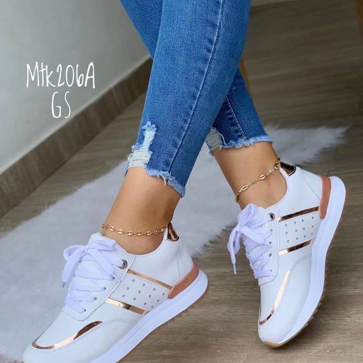 Sports shoes women's large size thick bottom color matching  casual low top sports shoes in stock_voghion.com