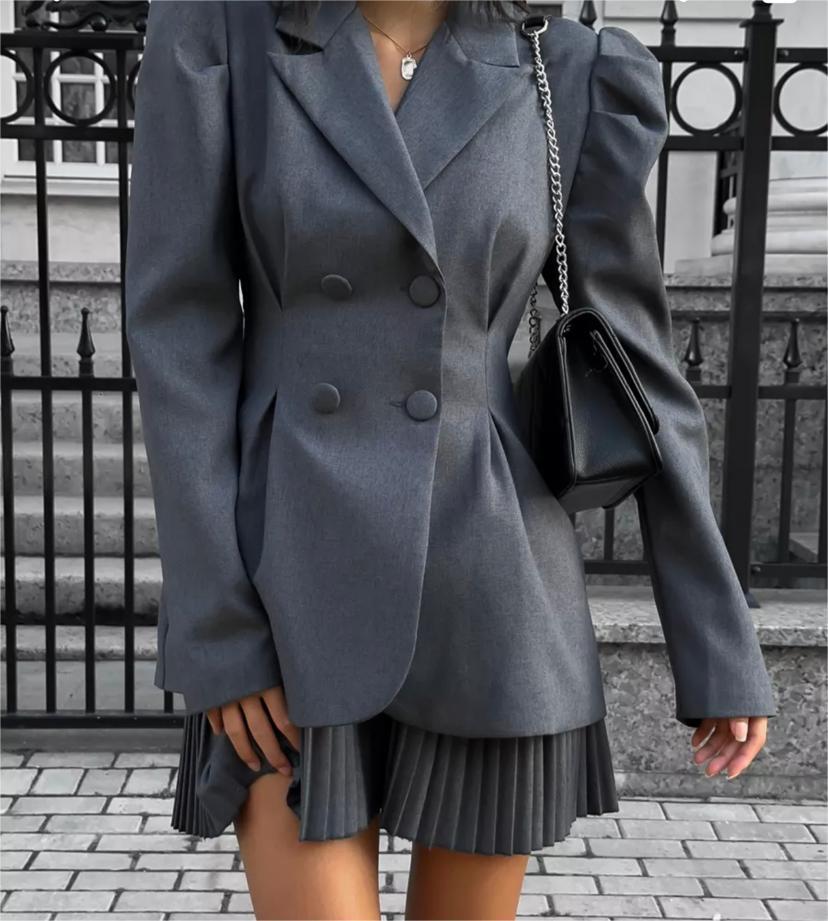 Rosa, mädchenhafter Button-Down-Kostüm mit langen Ärmeln für Damen_voghion.com