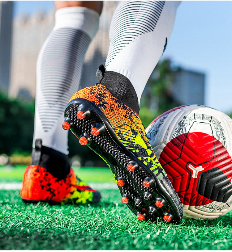 Cleats Men Soccer Shoes Football Boots Grass Training Match Sneakers Ultralight Non-Slip Long Spikes Unisex_voghion.com