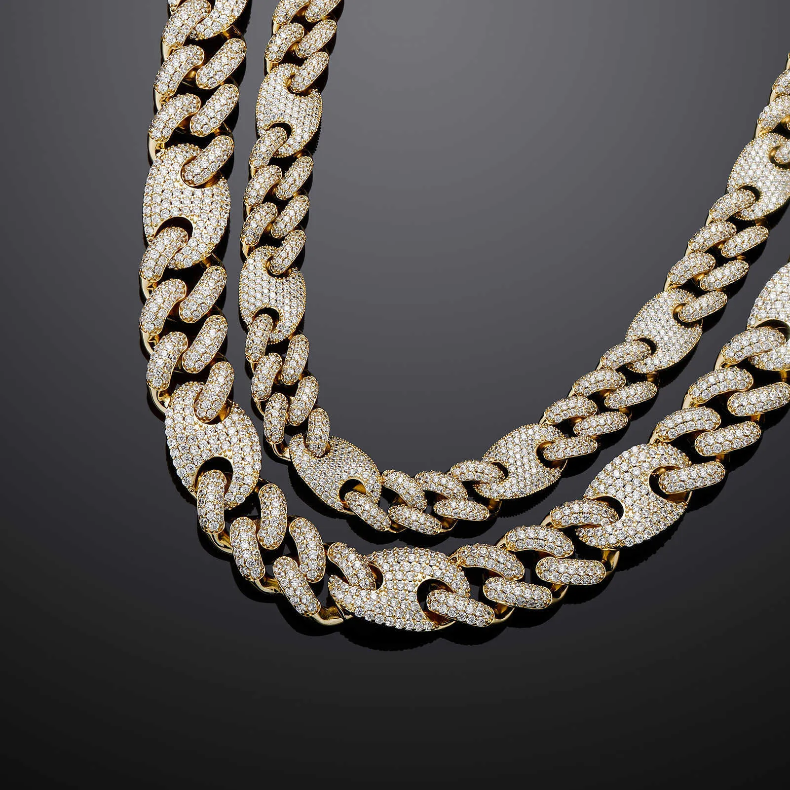 High Quality 20mm Pig Nose Mens Miami Coffee Bean Cuban Linck Chain Full Zirconium Hip Hop Necklace Curb Chains Real 14k_voghion.com