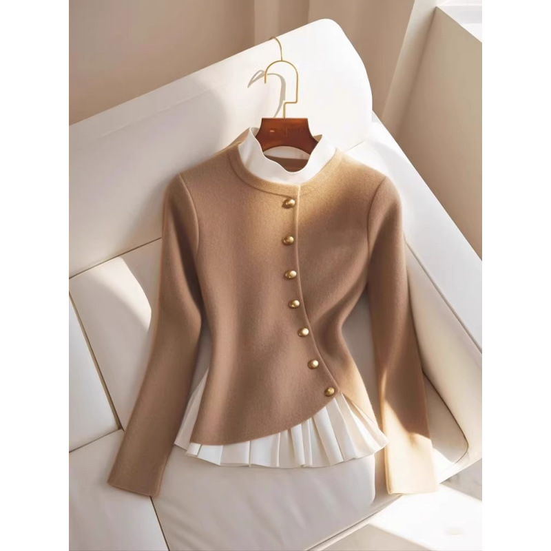 Vêtements pour femmes style paresseux pull deux pièces couleur camel pour femmes automne et hiver nouveau design mode pull rajeunissant