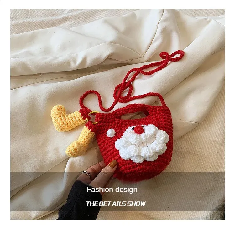 Semplice e carina borsa a tracolla casual versatile in maglia natalizia infantile 2024 tendenza moda di nicchia 240912_voghion.com