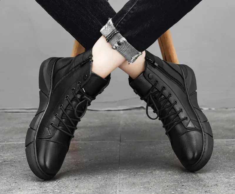 Motorcycle High Top Boots Leather Waterproof Men Safety Boots_voghion.com